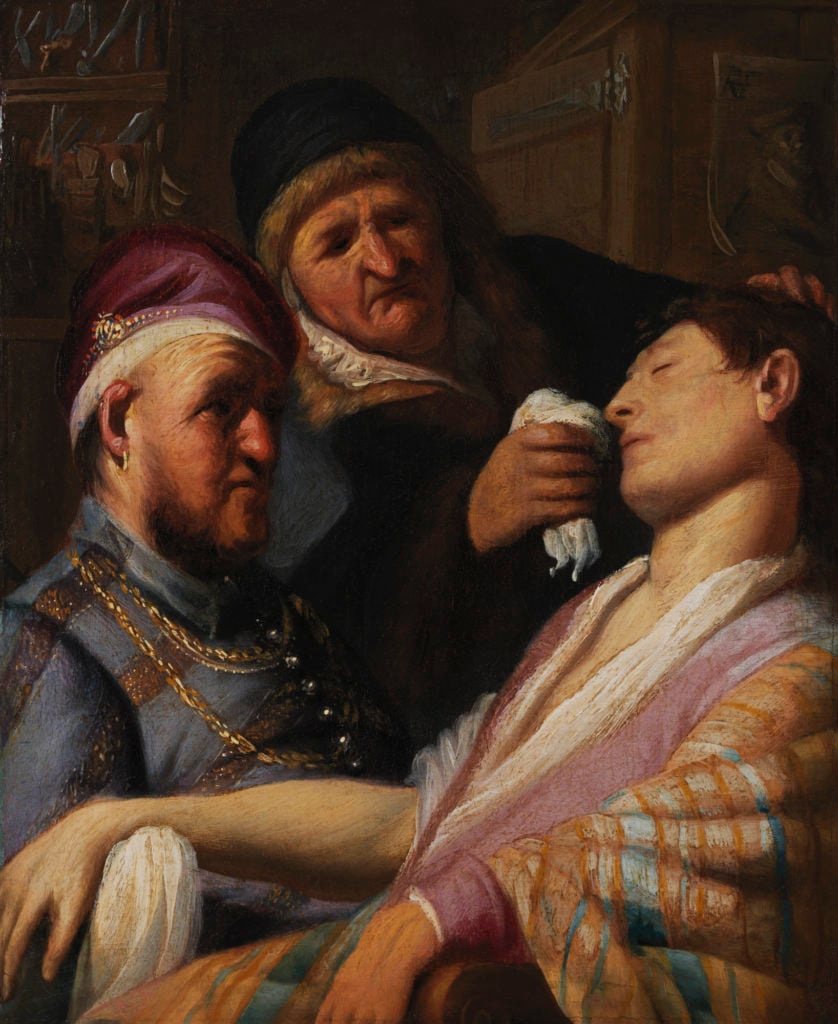 The Unconscious Patient (An Allegory of the Sense of Smell), about 1624, Rembrandt Harmensz. van Rijn (Dutch, 1606–1669) Oil on Panel. Image Courtesy of the Leiden Collection, New York. 