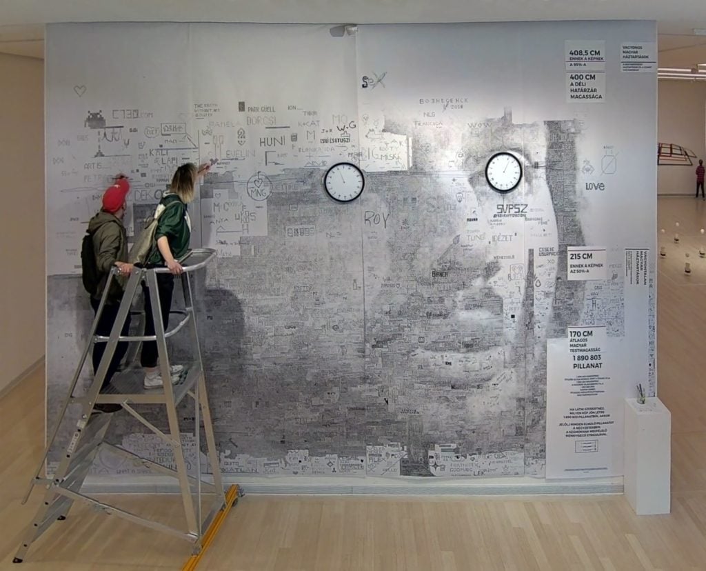 Janos Bruckner, Here and Now (2019) nearing completion at the Ludwig Museum in Budapest. Image copyright the artist.