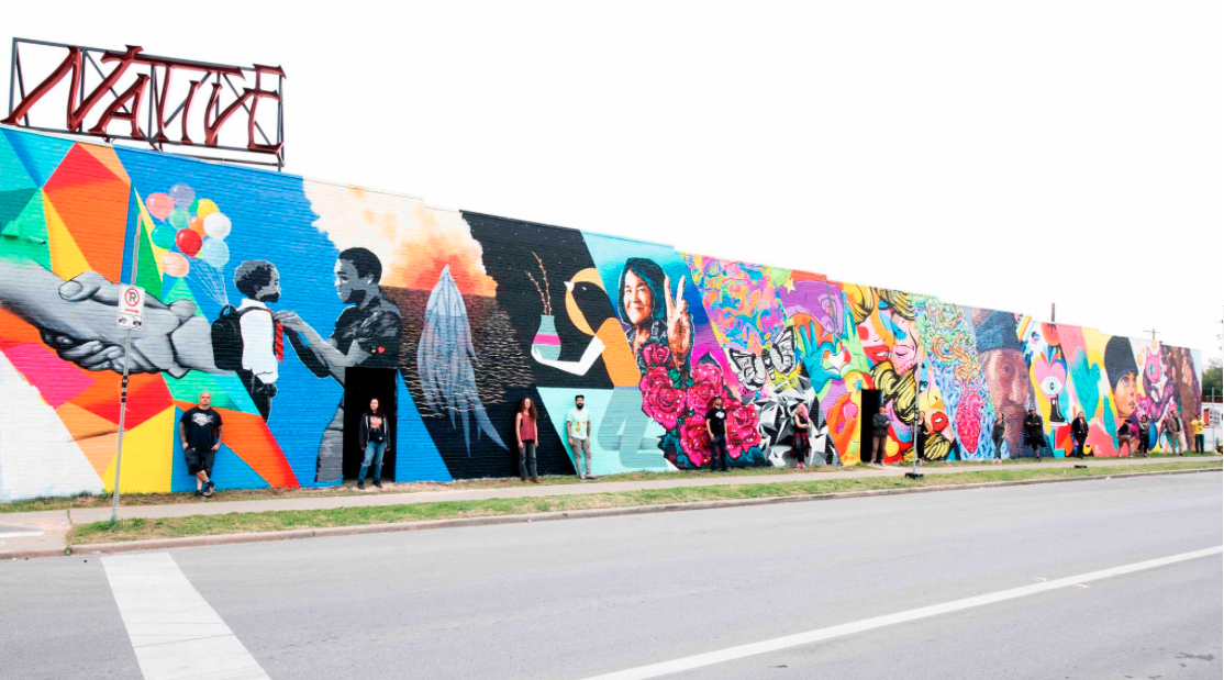 A 2,200 square foot mural commissioned by Facebook in Austin, Texas. Courtesy of Facebook.