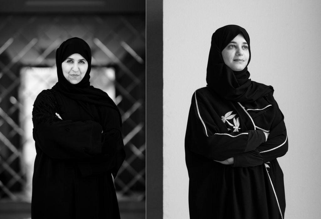 Left: Curator of the Saudi Pavilion, Eiman Eligbreen; Right: Artist Zahrah Al Ghamdi.