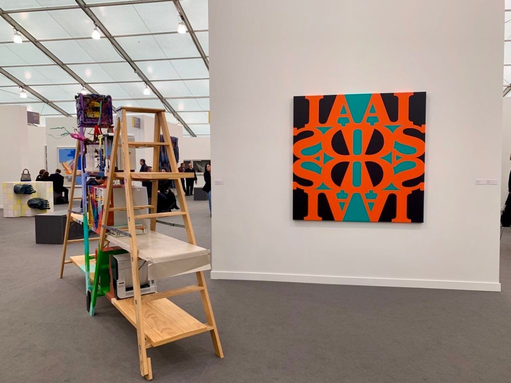 Work by jessica Stockholder and General Idea at Mitchell Innes and Nash at Frieze New York 2019. Photo by Sarah Cascone.