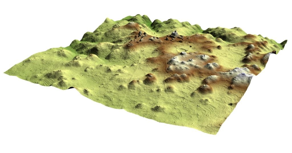 A LiDAR scan of Caracol, a Maya city in Belize. Image courtesy University of Central Florida Caracol Archaeological Project.