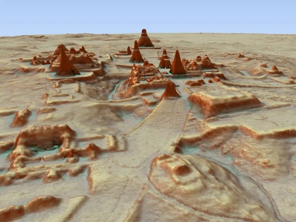 A LiDAR scan of the ancient Maya city of Tikal. Image courtesy of Marcello Canuto/PACUNAM.