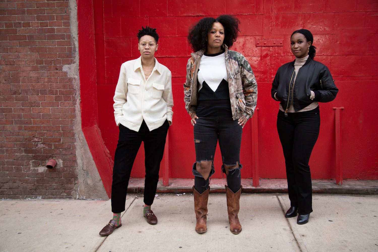 Sable Elyse Smith, Allison Janae Hamilton, and Tschabalala Self. Photo by Madeleine Hunt-Ehrlich, courtesy of MoMA PS1.