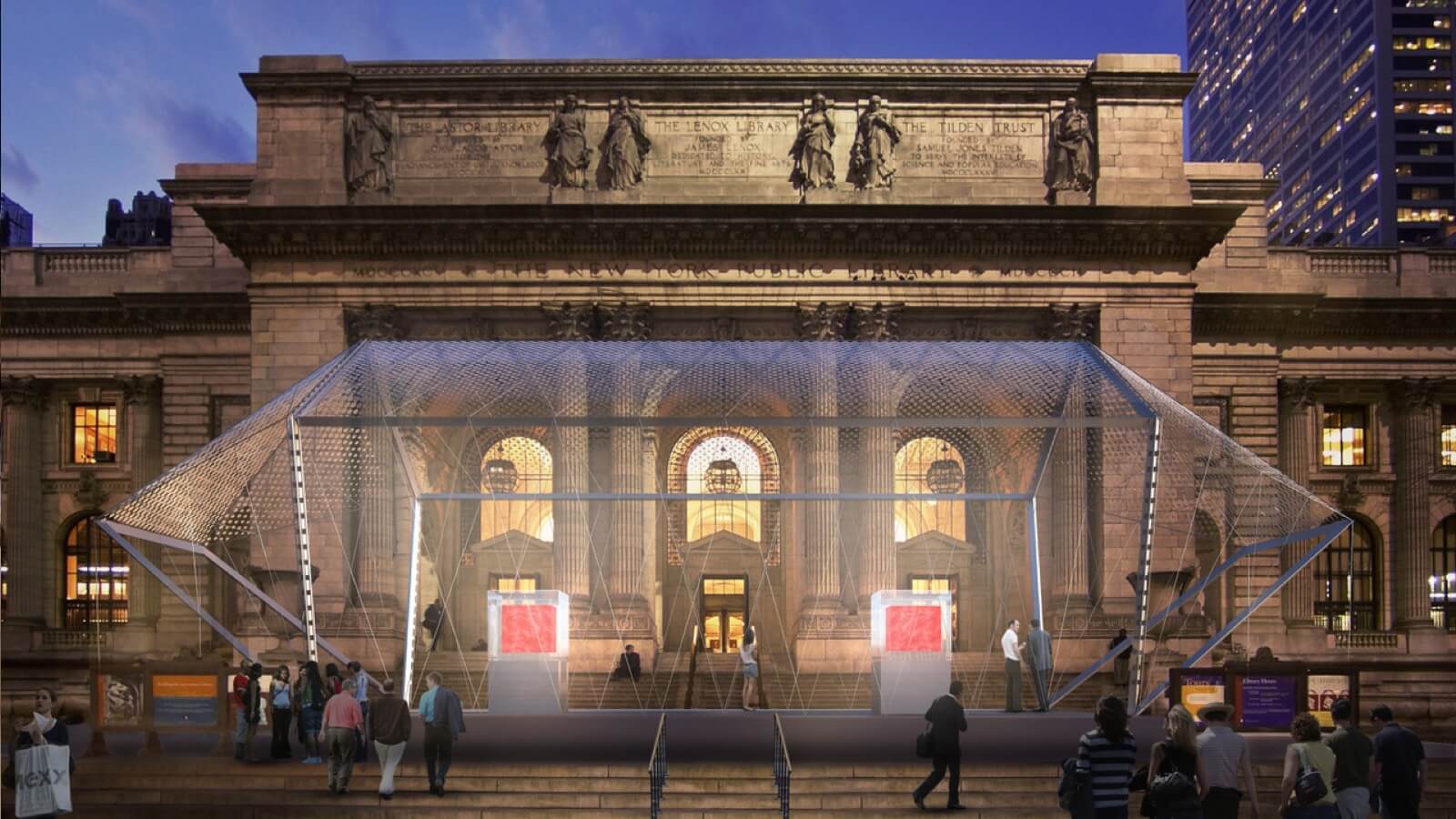 A rendering of "Our Blood" in front of the New York Public Library. Courtesy of the Marc Quinn Studio and the Norman Foster Foundation.