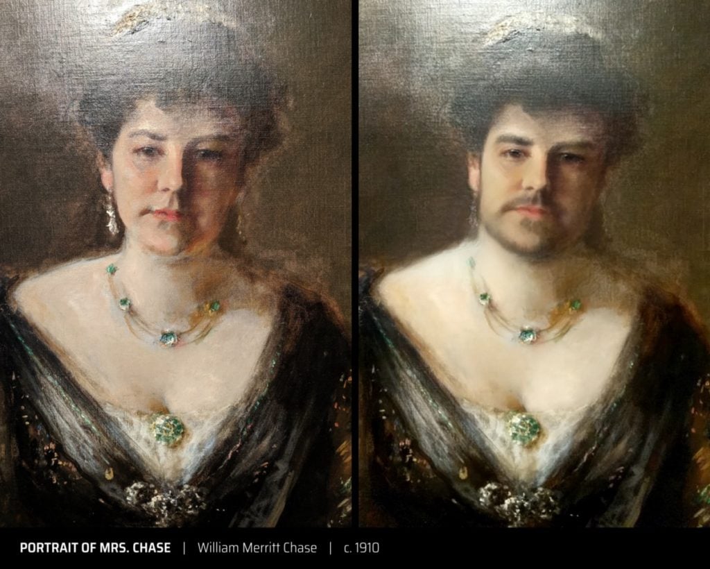 Snapchat's gender swapping filter applied to works at the museum. Photo: Dheera Venkatraman. 