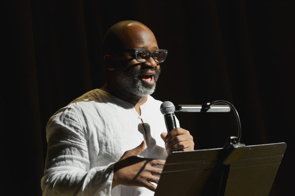 Theaster Gates introduces Discussions of the Sonic Imagination, Part II, June 17, 2019, at the Hirshhorn Museum and Sculpture Garden. Photo by Shannon Finney.