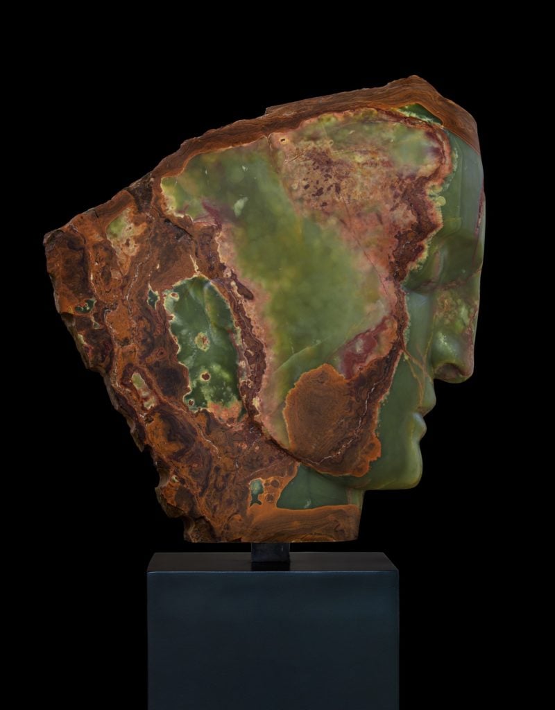 Emily Young, Green Lake Head (2018). Courtesy of Bowman Sculpture.
