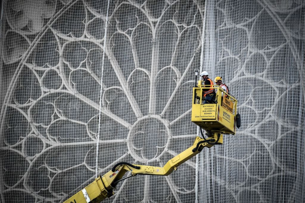 Notre Dame under construction. Photo: by Stephane de Sakutin/AFP/ Getty Images.