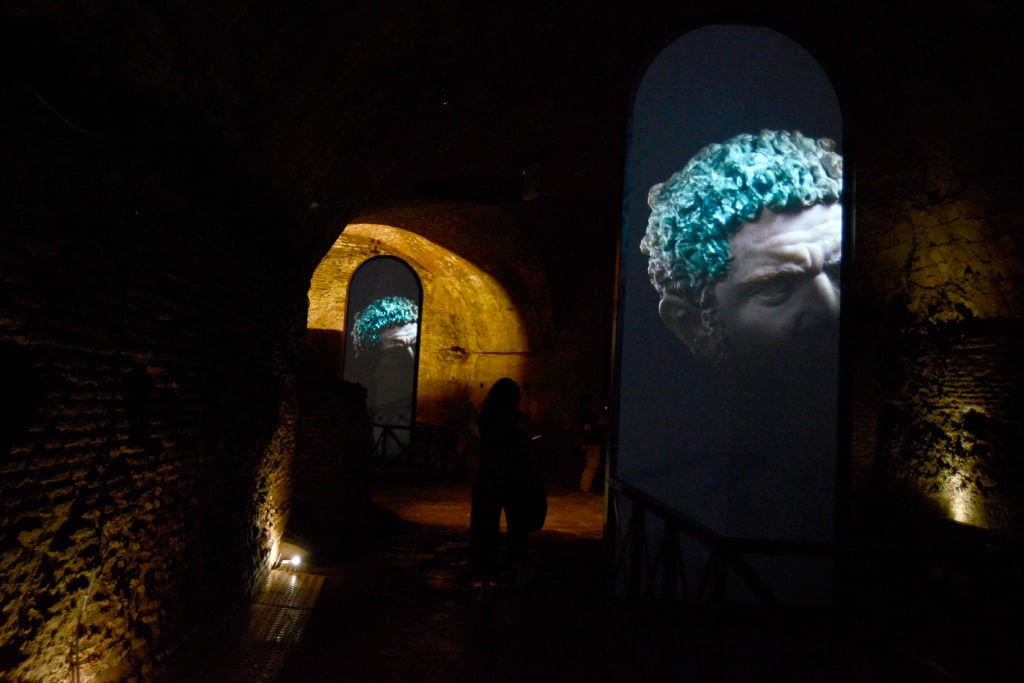 Installation view of Fabrizio Plessi's "Plessi at Caracalla: The Secret of Time" at the Baths of Caracalla. Photo by Simona Granati, courtesy of Corbis/Getty Images.