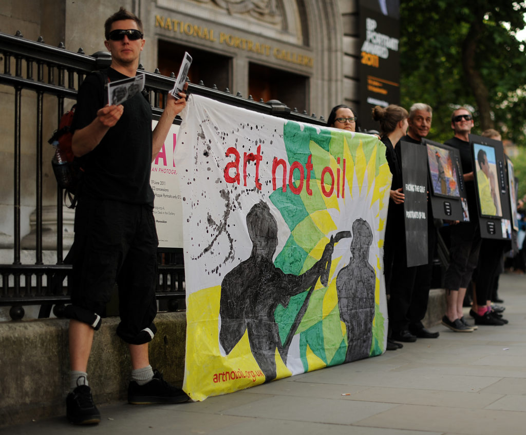 Anti-BP protesters gather outside the National Portrait Gallery in 2011. Photo: Ben Stansall/AFP/Getty Images.