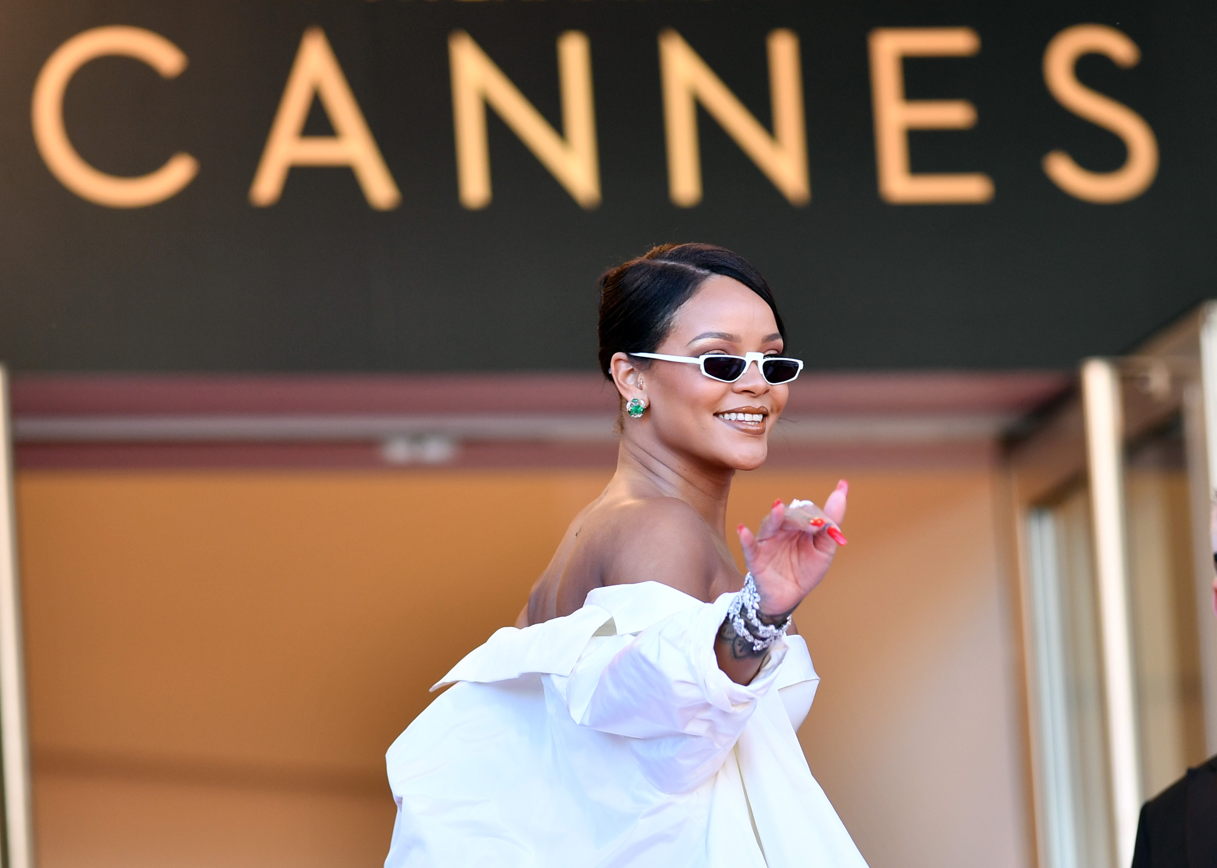 Rihanna's Off-White Yellow Checkered Cape Set April 2019