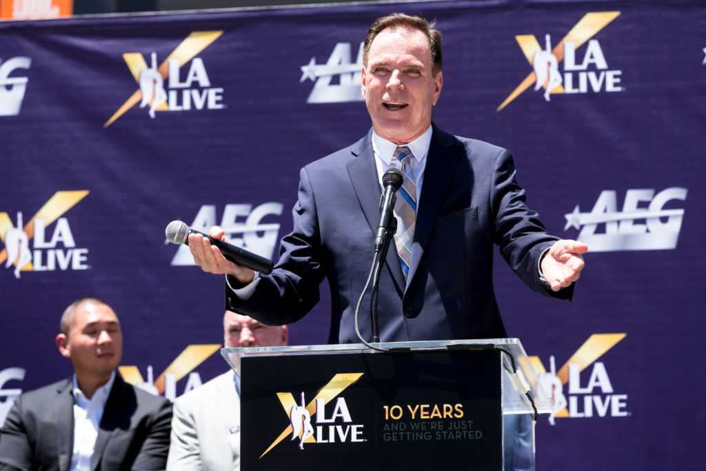 Tom Gilmore, President, Central City Association attends L.A. LIVE Celebrates 10th Anniversary on June 8, 2018 in Los Angeles. (Photo by Greg Doherty/Getty Images)
