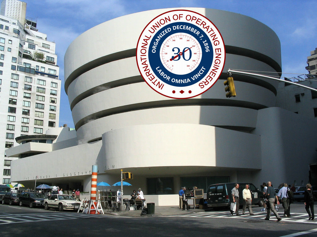 The Guggenheim Museum with the logo for the IUOE Local 30.