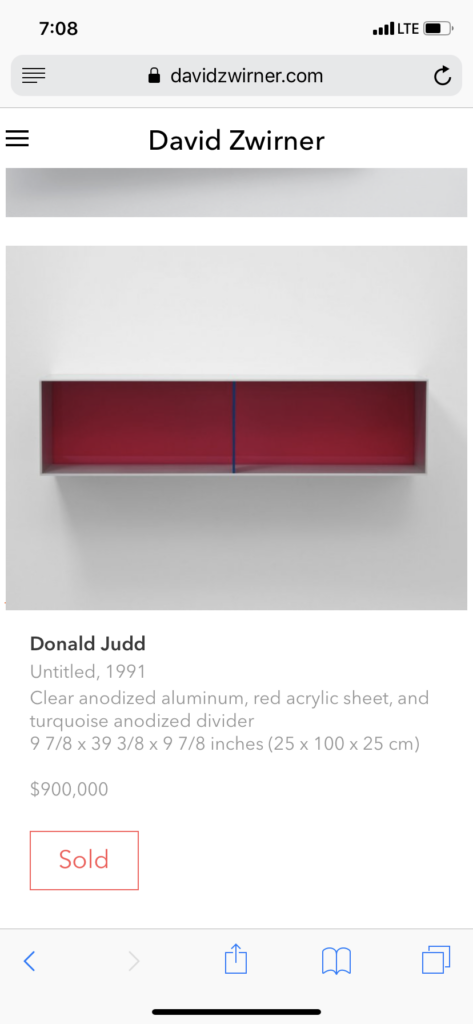 The Judd sculpture. Screengrab from the Zwirner website.