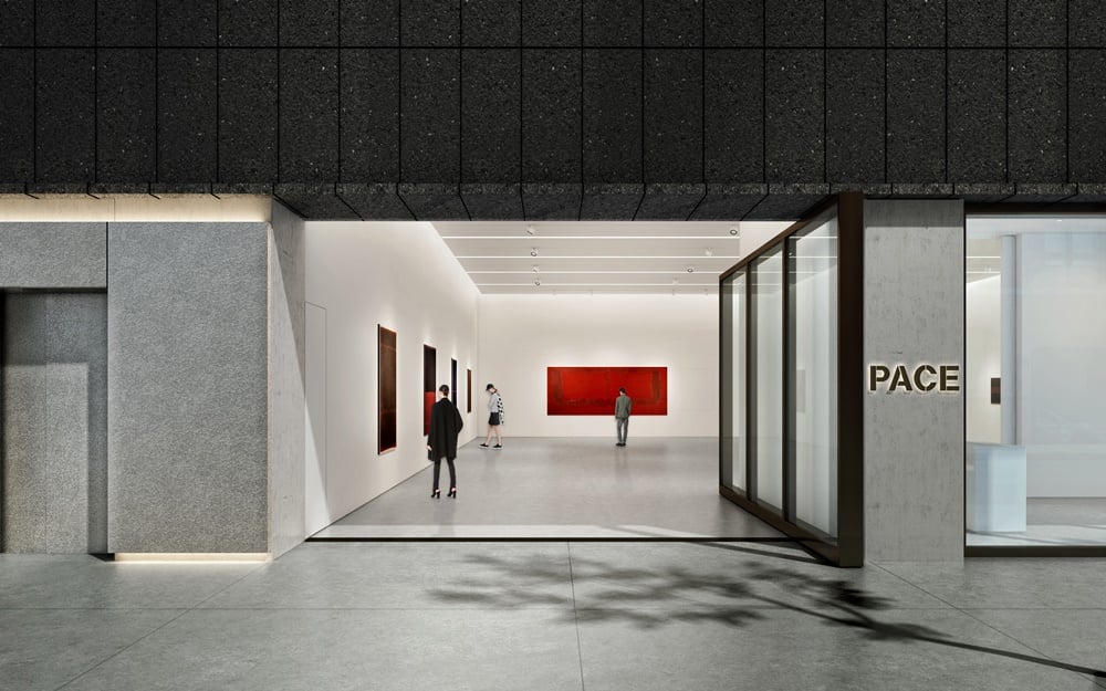 Architectural rendering of the ground floor gallery of 540 West 25th Street, New York. <br /> Image courtesy of Bonetti /Kozerski Architecture.