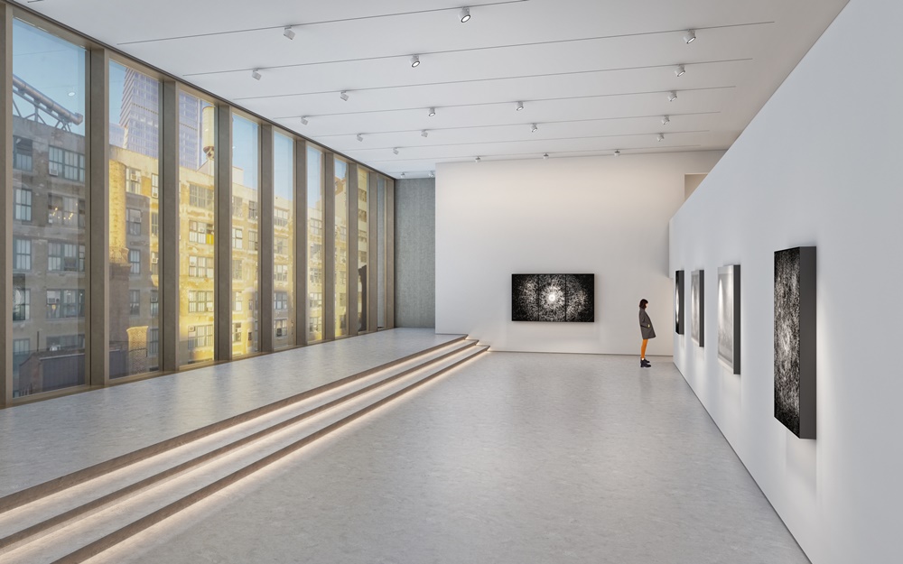 Architectural rendering of the seventh floor gallery of 540 West 25th Street, New York. <br /> Image courtesy of Bonetti /Architecture