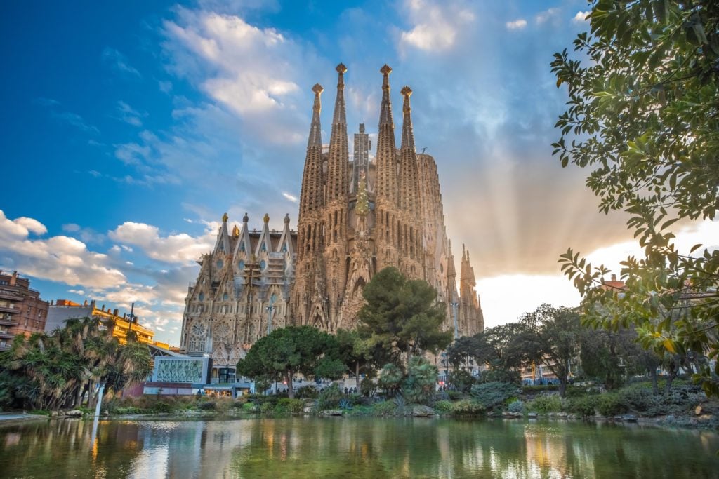 La Sagrada Familia in Barcelona at sunset. Photo courtesy Prisma by Dukas/Universal Images Group via Getty Images.