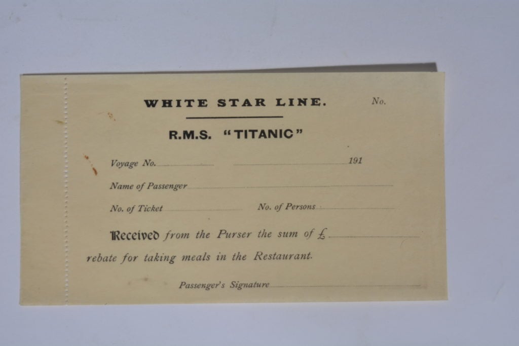 An unused ticket for the Titanic. Photo courtesy of Guernsey's.