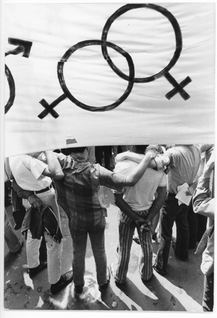 Fred W. McDarrah, "First Gay Pride March," July 27, 1969. Courtesy Fred W. McDarrah Archive/MUUS Asset Management Co LLC.