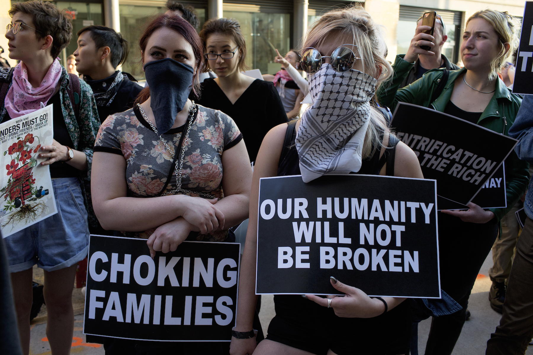 Political activists gather for the ninth week in a row outside of the Whitney Museum to demand that the museum's board dismiss Warren Kanders. Photo by Andrew Lichtenstein/Corbis via Getty Images.