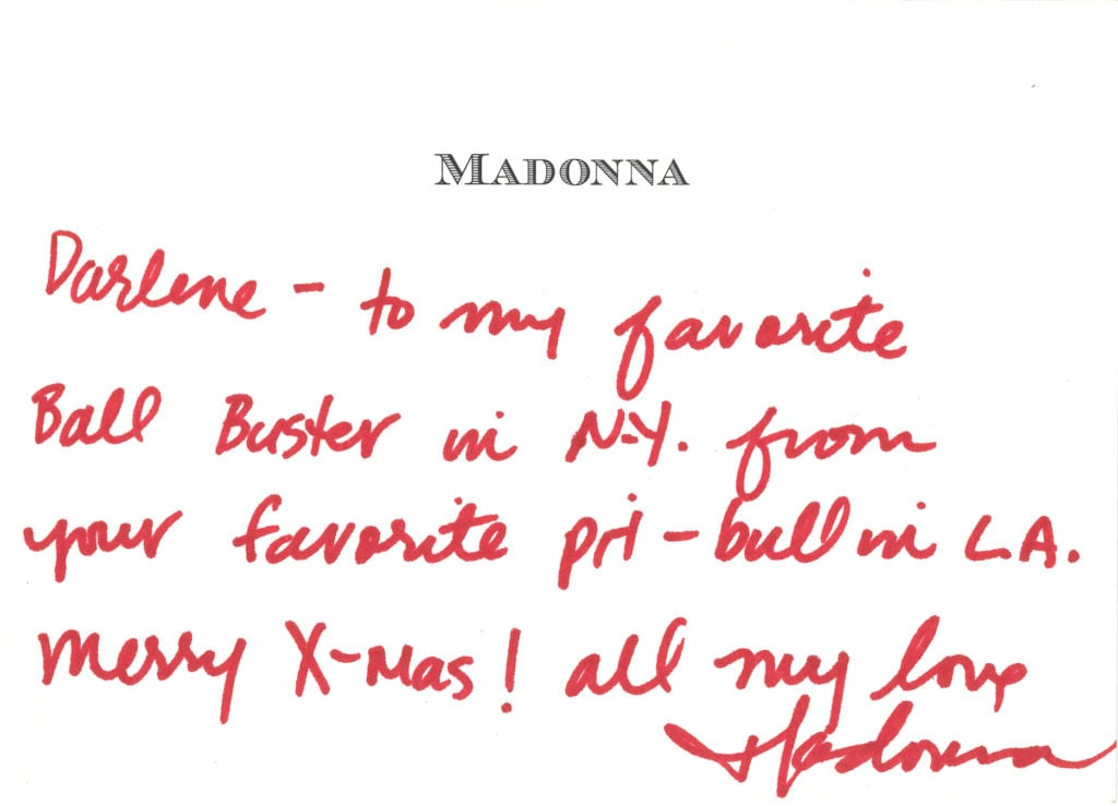 Madonna wrote this note to Darlene Lutz. Courtesy of Darlene Lutz.