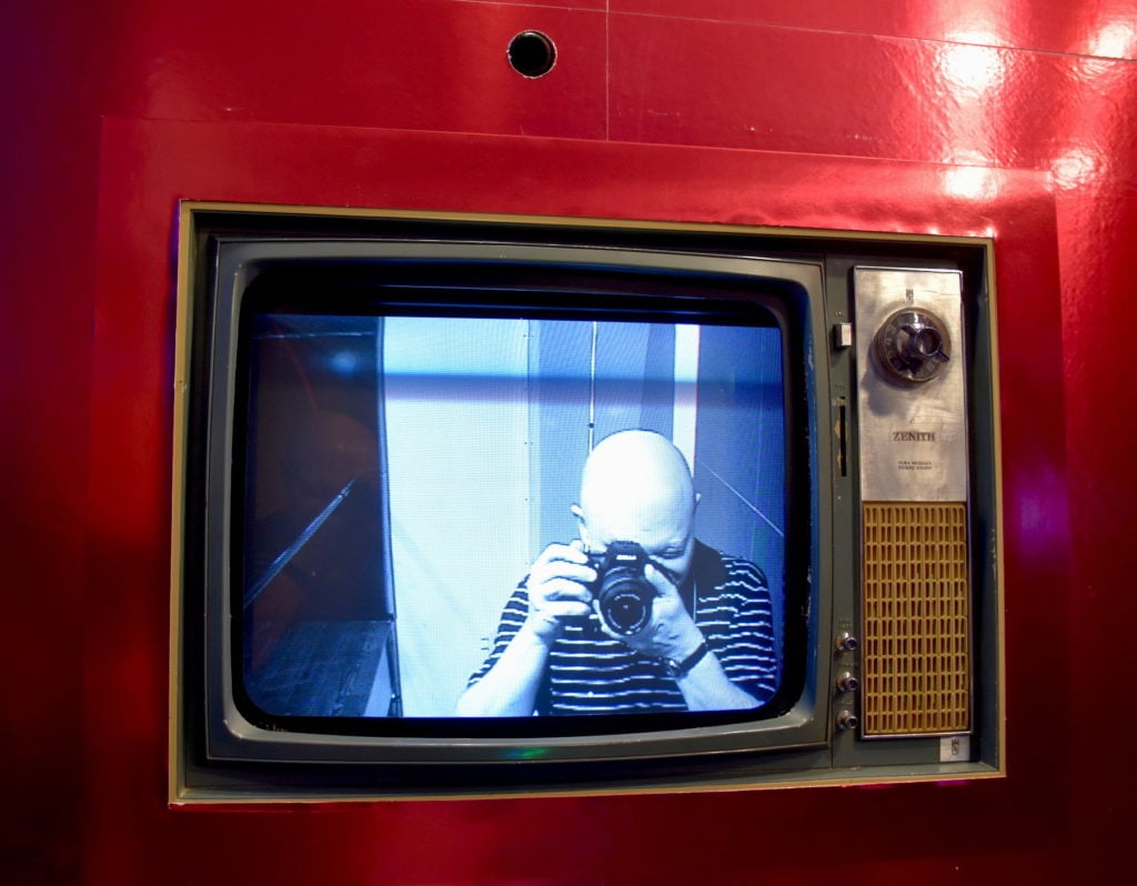 Closed circuit footage in Marta Minujín's <em>Menesunda Reloaded</em> at the New Museum. Image: Ben Davis.