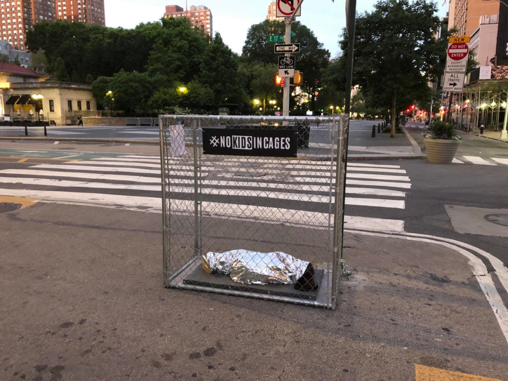 Ad agency Badger & Winters and immigrant rights nonprofit RAICES, installed guerrilla art installations across New York City to call attention to the plight of immigrant children forced to live in cages in border detention camps. Photo courtesy of Badger & Winters.