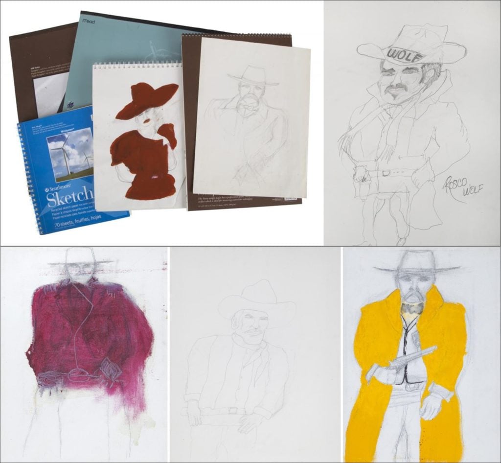 Unfinished artworks by Burt Reynolds. Photo courtesy of Julien's Auctions. 