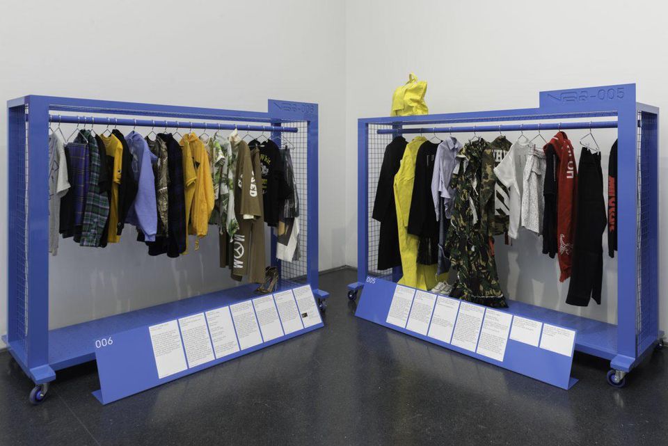 Fashion on display in "Virgil Abloh: Figures of Speech" at the Museum of Contemporary Art, Chicago. Photo by Nathan Keay, ©MCA Chicago.