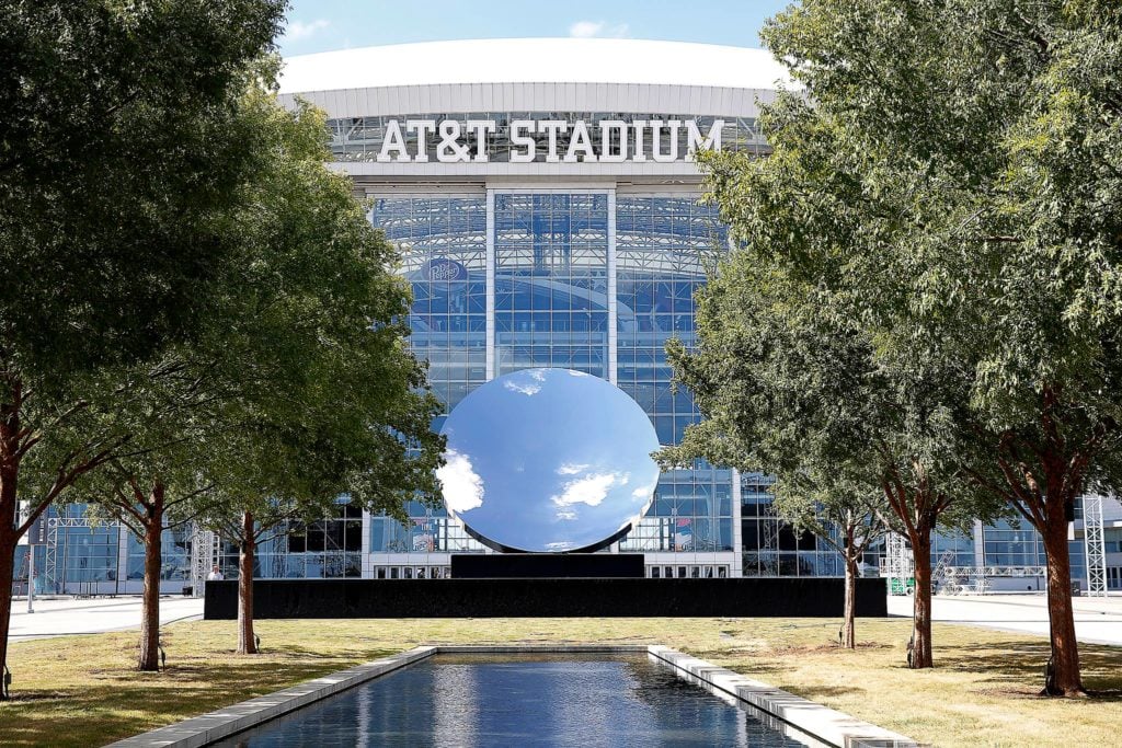 Anish Kapoor's Sky Mirror outside AT&T Stadium. Courtesy of the Dallas Cowboys Art Collection.