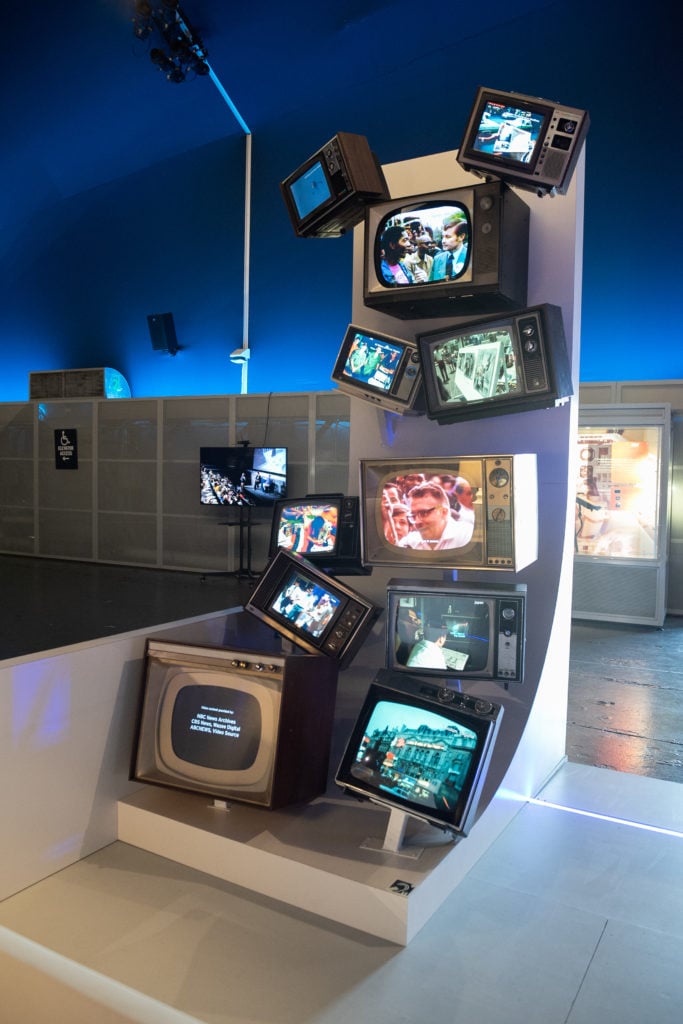 Installation view of "Media, the Moon and Beyond" at the Intrepid Museum. Courtesy of the Intrepid Museum. 