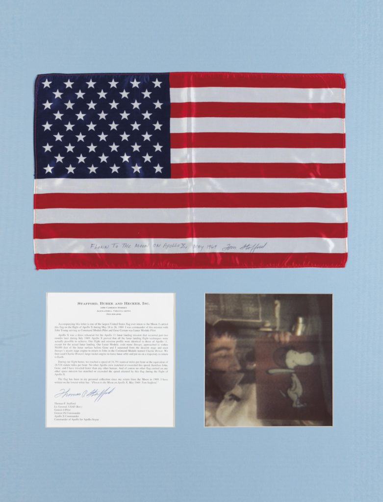 A Large United States flag that accompanied the Apollo 10 Mission. Courtesy of Christie's.