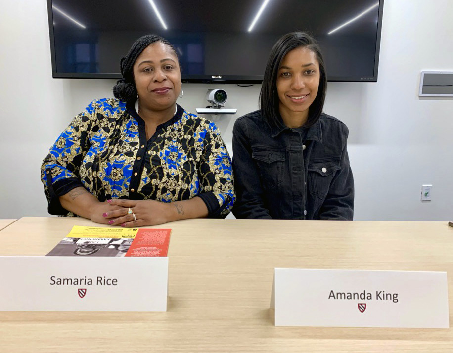 Samaria Rice and Amanda D. King at a talk at Radcliffe College, April 2019. 