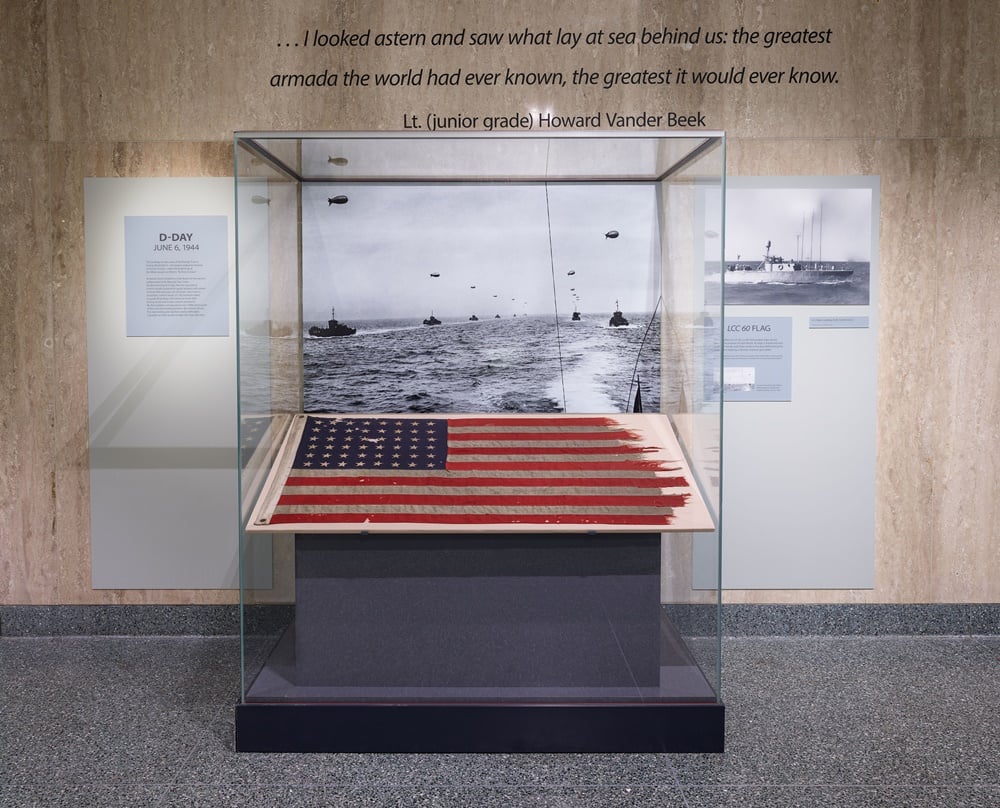 The 48-star flag flown on Landing Craft, Control 60 (LCC 60) off Utah Beach in Normandy, France was acquired by Dutch collector Bert Kreuk and his uncle Theo Schols and donated to the Smithsonian. Image courtesy of the Smithsonian.