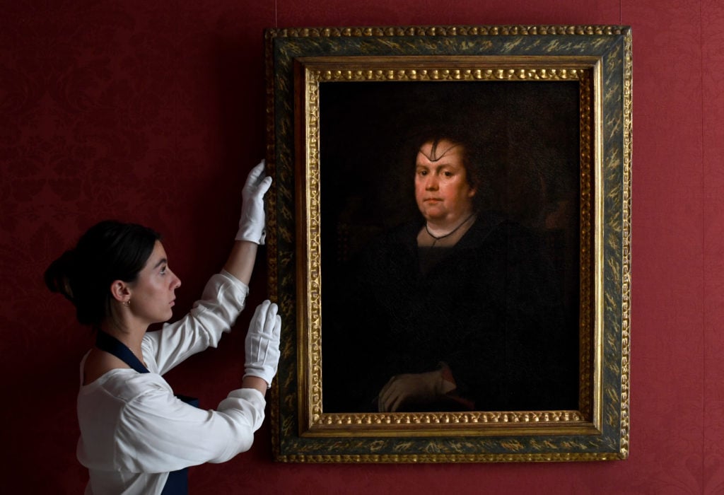 Diego Velázquez, Portrait of Olimpia Maidalchini Pamphilj (1591-1657), half length, wearing black Photo by Chris J Ratcliffe/Getty Images for Sotheby's.