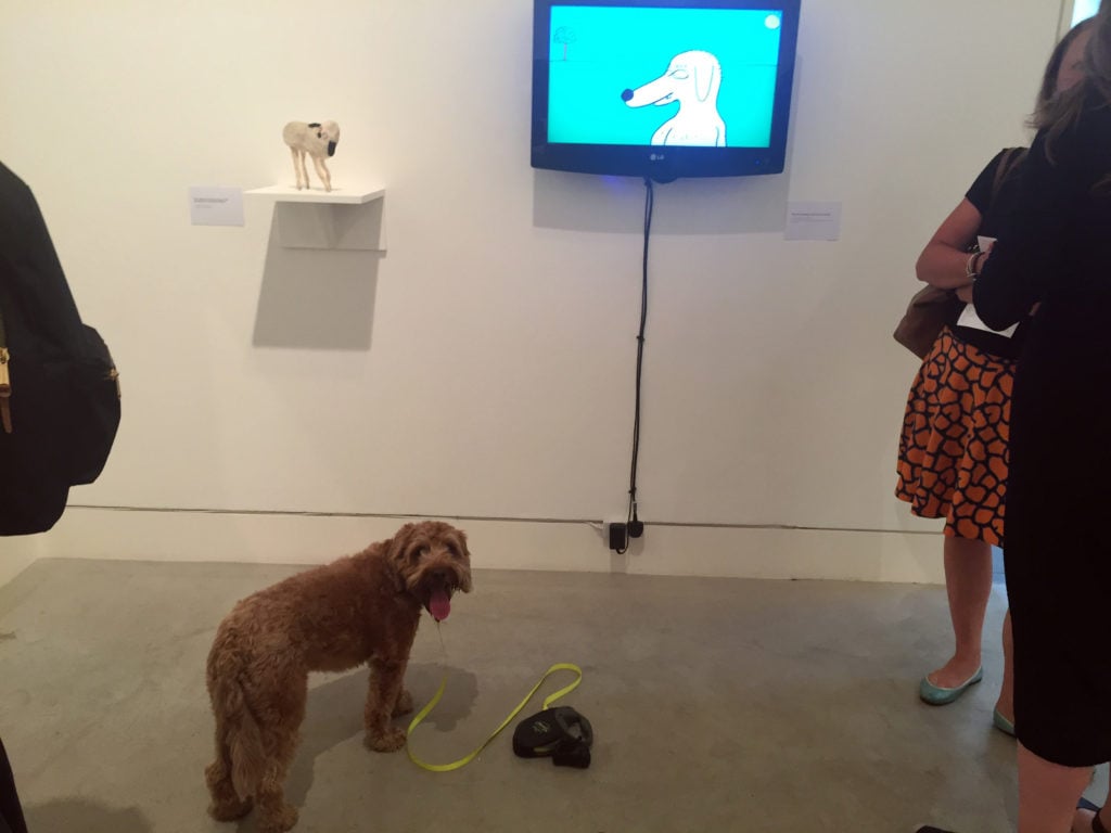 Pico poses in front of David Shrigley’s Hello There (2012).