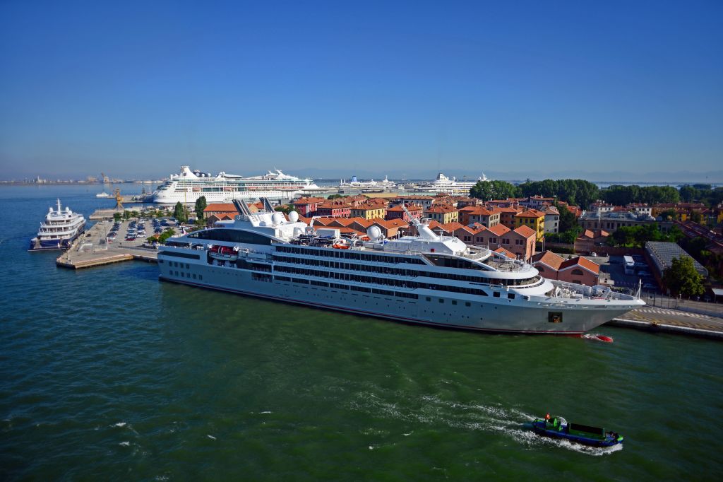 A cruise ship arriving at the Port of Venice. Photo by VWPICS/Nano Calvo/Universal Images Group via Getty Images.