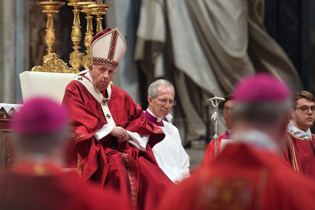 Pope Francis holds a mass to give the sacred pallium to new metropolitan Archbishops on June 29, 2019 at St. Peter's Basilica in the Vatican. (Photo by Tiziana FABI / AFP) (Photo credit should read TIZIANA FABI/AFP/Getty Images)
