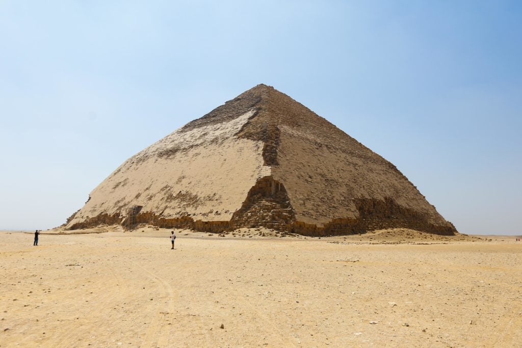 A general view for the newly restored Bent Pyramid of Sneferu. Photo: Hassan Mohamed/picture alliance via Getty Images.