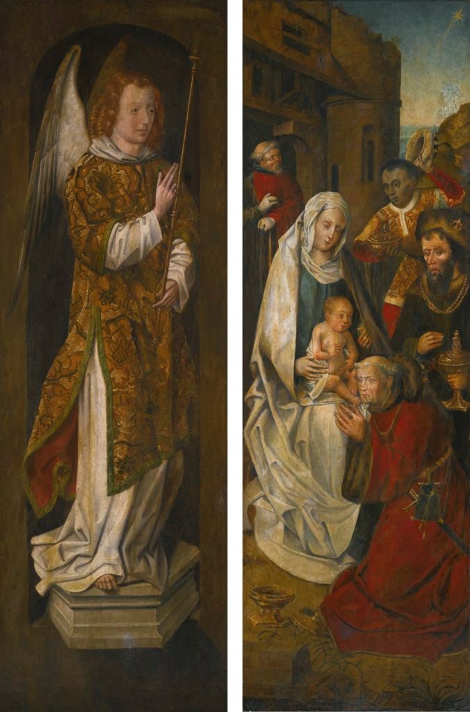 Hispano-Flemish School, <i>The Archangel Gabriel; The Adoration of the Magi</i> (16th century). Courtesy of Sotheby's. 