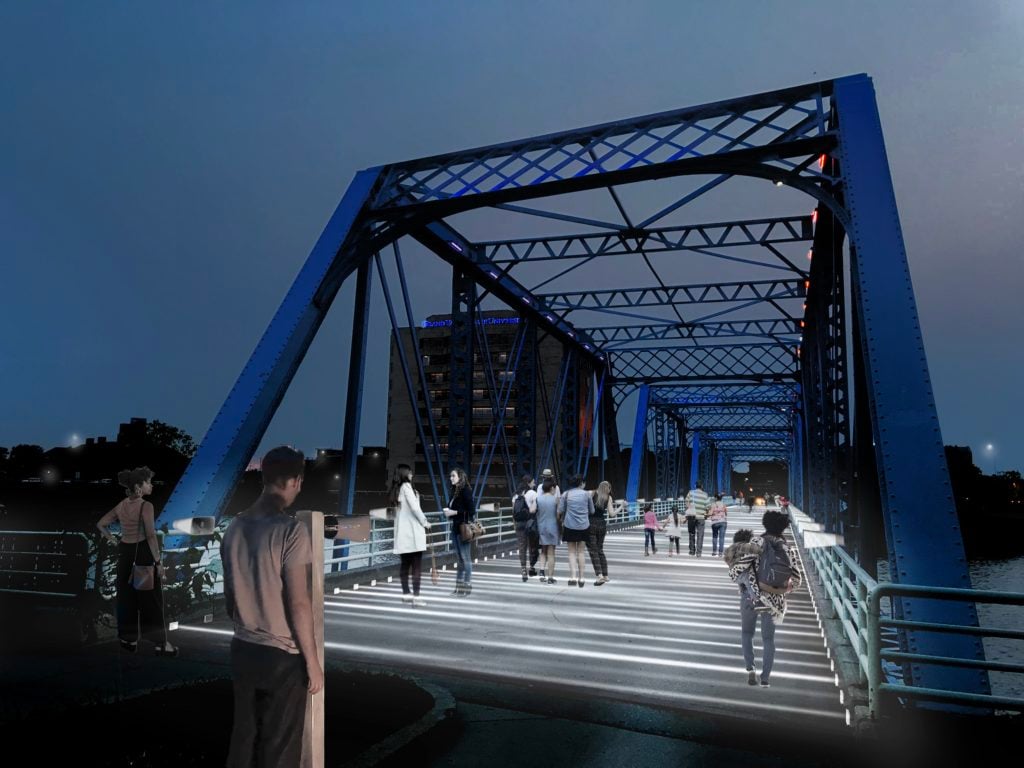 A rendering of Rafael Lozano-Hemmer's <i>Voice Bridge</i> (2019). Courtesy of the artist and Project 1. 