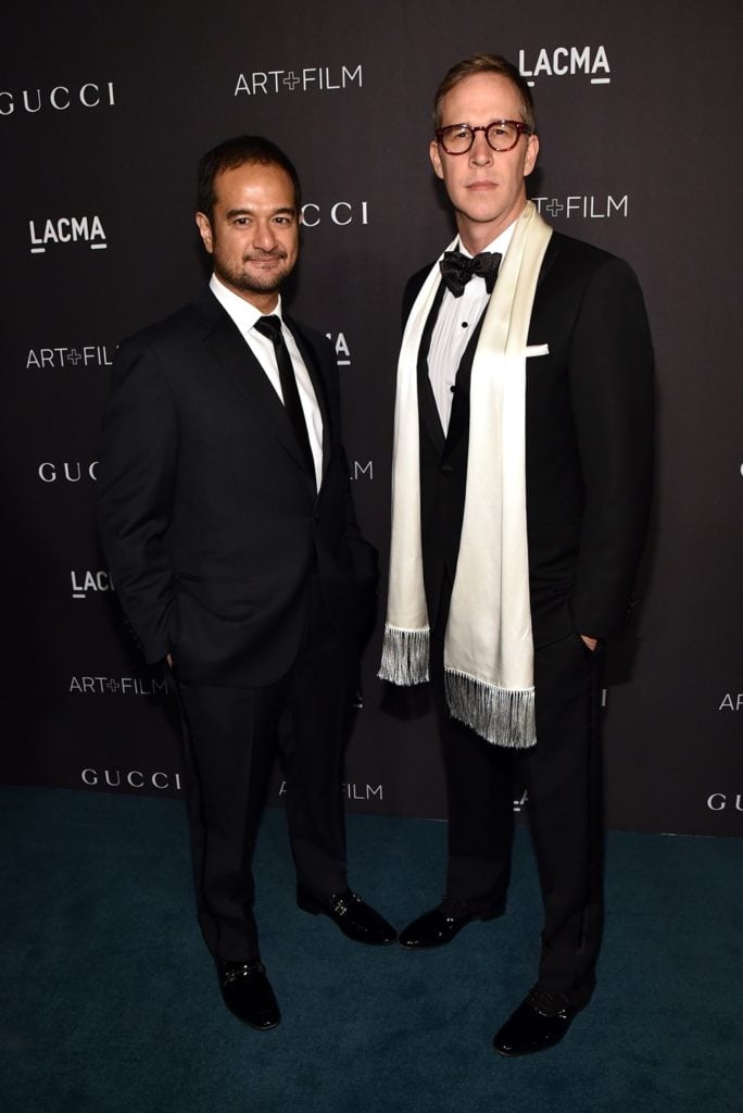 LOS ANGELES, CA - NOVEMBER 07: Producer Riza Aziz (L) and production partner Joey McFarlane attend LACMA 2015 Art+Film Gala Honoring James Turrell and Alejandro G Iñárritu, Presented by Gucci at LACMA on November 7, 2015 in Los Angeles, California. (Photo by Mike Windle/Getty Images for LACMA)