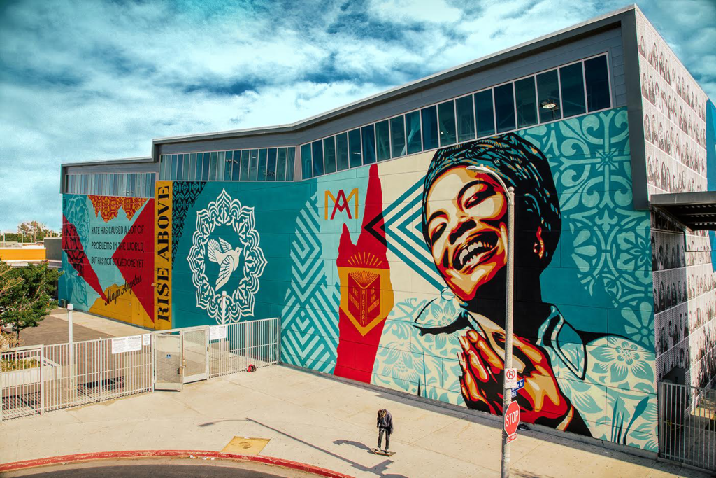 Shepard Fairey's mural of Angelou. Photo: Jon Furlong for Obey Giant. 
