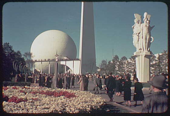 View of Trylon and Perisphere at the 1939 New York World's Fair. Courtesy of the United States Library of Congress's Prints and Photographs division.