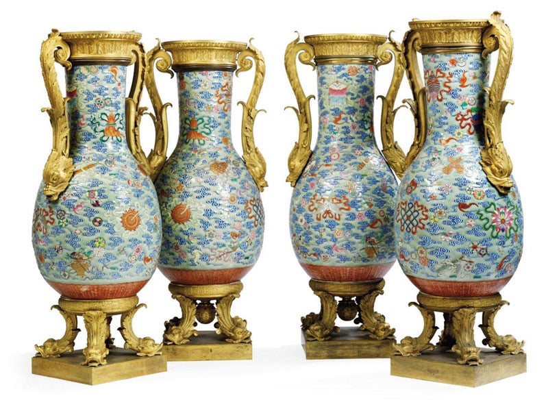 Steve Wynn spent £8 million pounds ($12.8 million) at Christie's London on a set of four Jiaqing period (1796–1821) Chinese porcelain vases purchased specifically for his Macau hotel. Photo courtesy of Christie's London. 