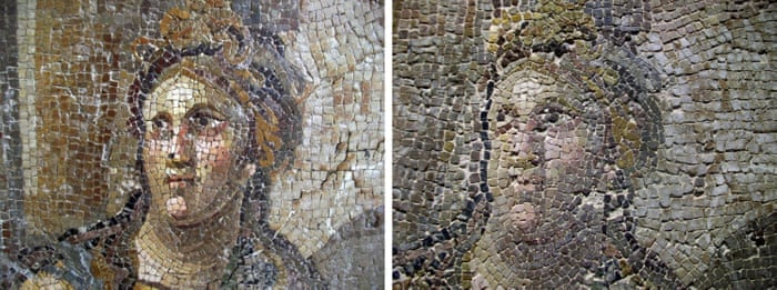 Mosaics at the Hatay Archaeology Museum in Turkey have been ruined during a botched restoration. Photo by Mehmet Daşkapan.