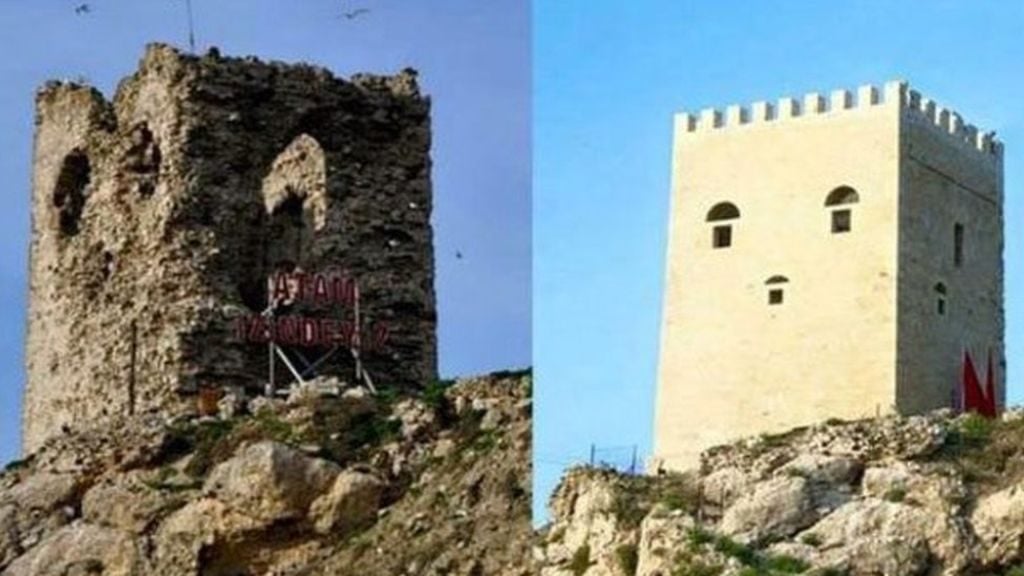 Ocakli Ada castle in Turkey before and after restorations. 