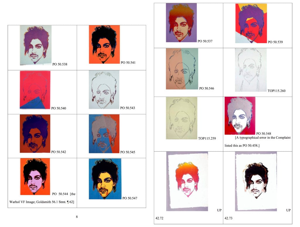 Andy Warhol's 'Prince Series,' as reproduced in court documents.