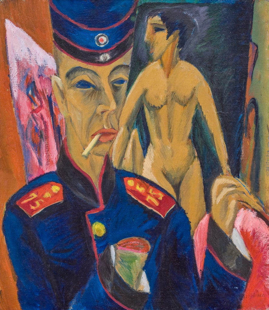 Ernst Ludwig Kirchner, Self-portrait as a Soldier (1915). Courtesy Neue Galerie.